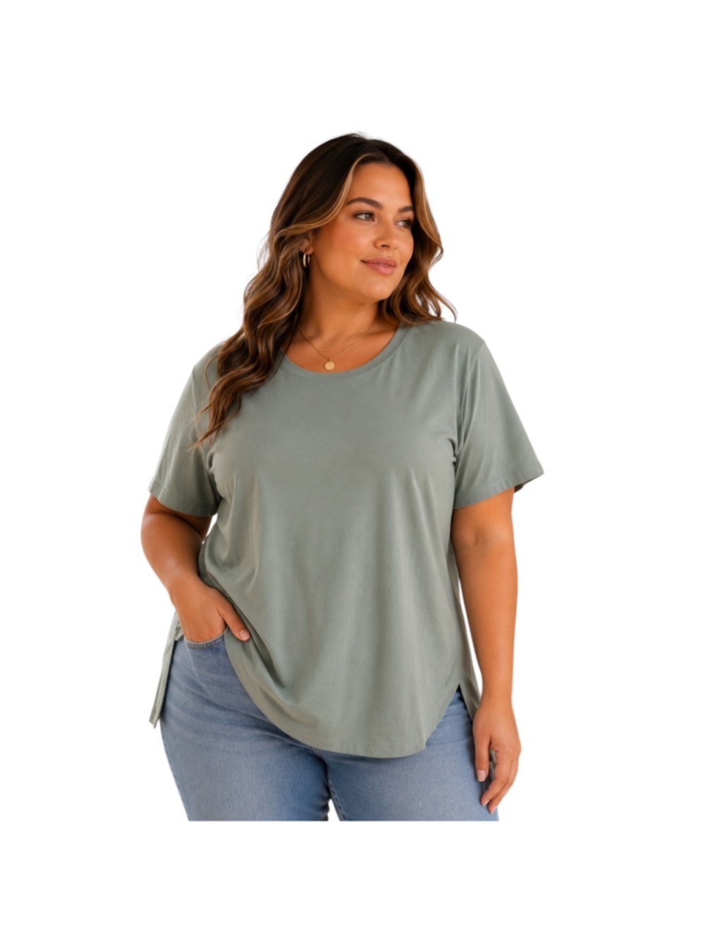 Frankee & Skylarr Sage Green Short Sleeve Tunic Top Women’s 2X Side Slit NWT